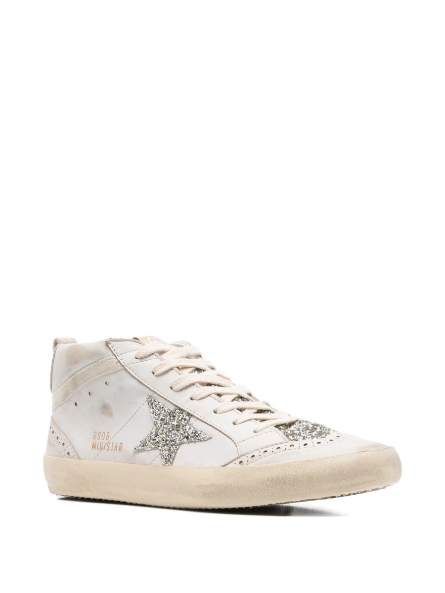 Sneakers Golden Goose mid star neutri din sclipici si piele - Img 2