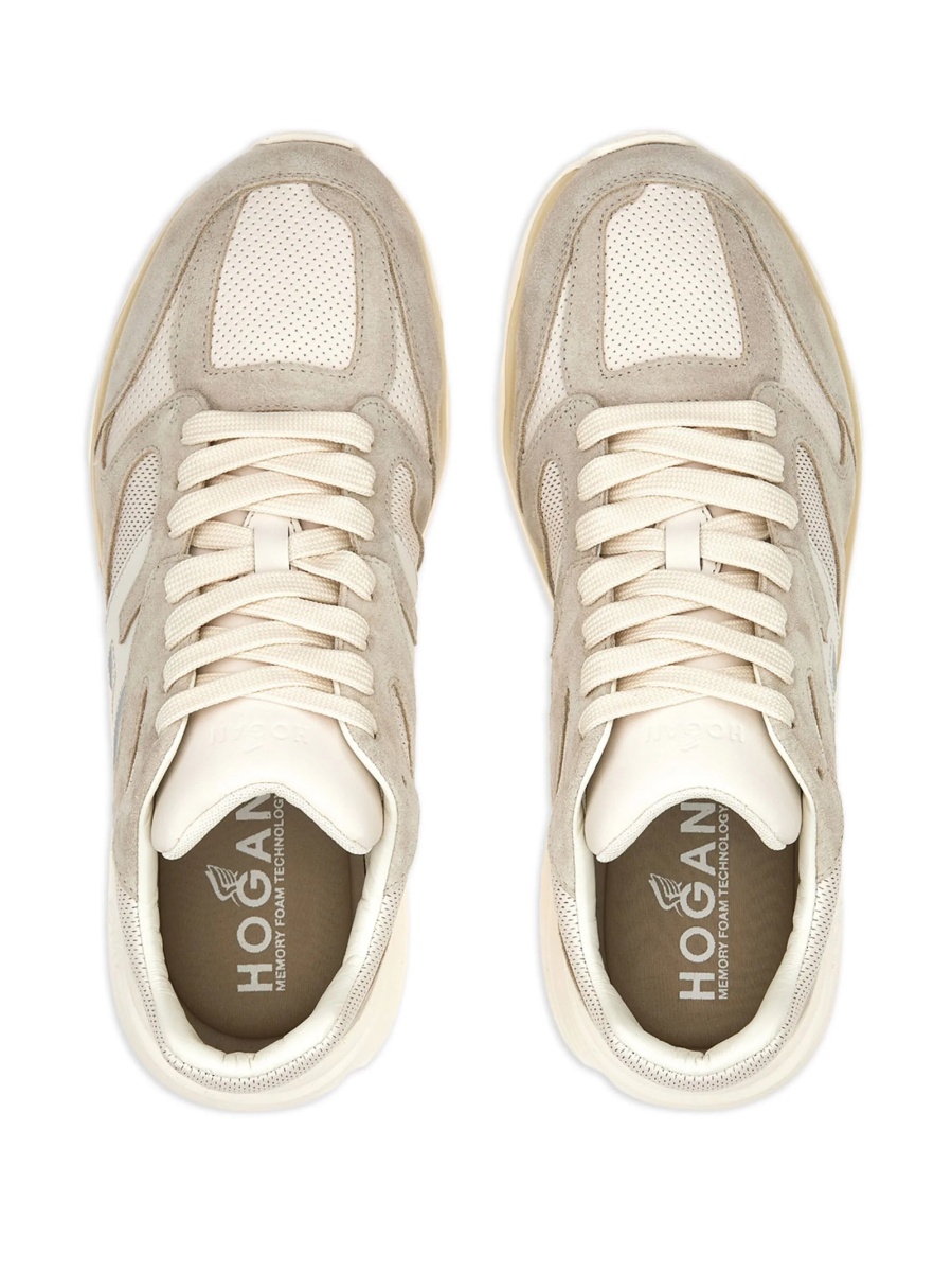 Sneakers Hogan neutri din piele si piele intoarsa - Img 5