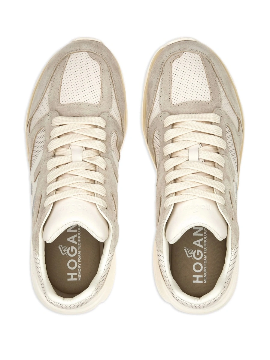 Sneakers Hogan neutri din piele si piele intoarsa - Img 5