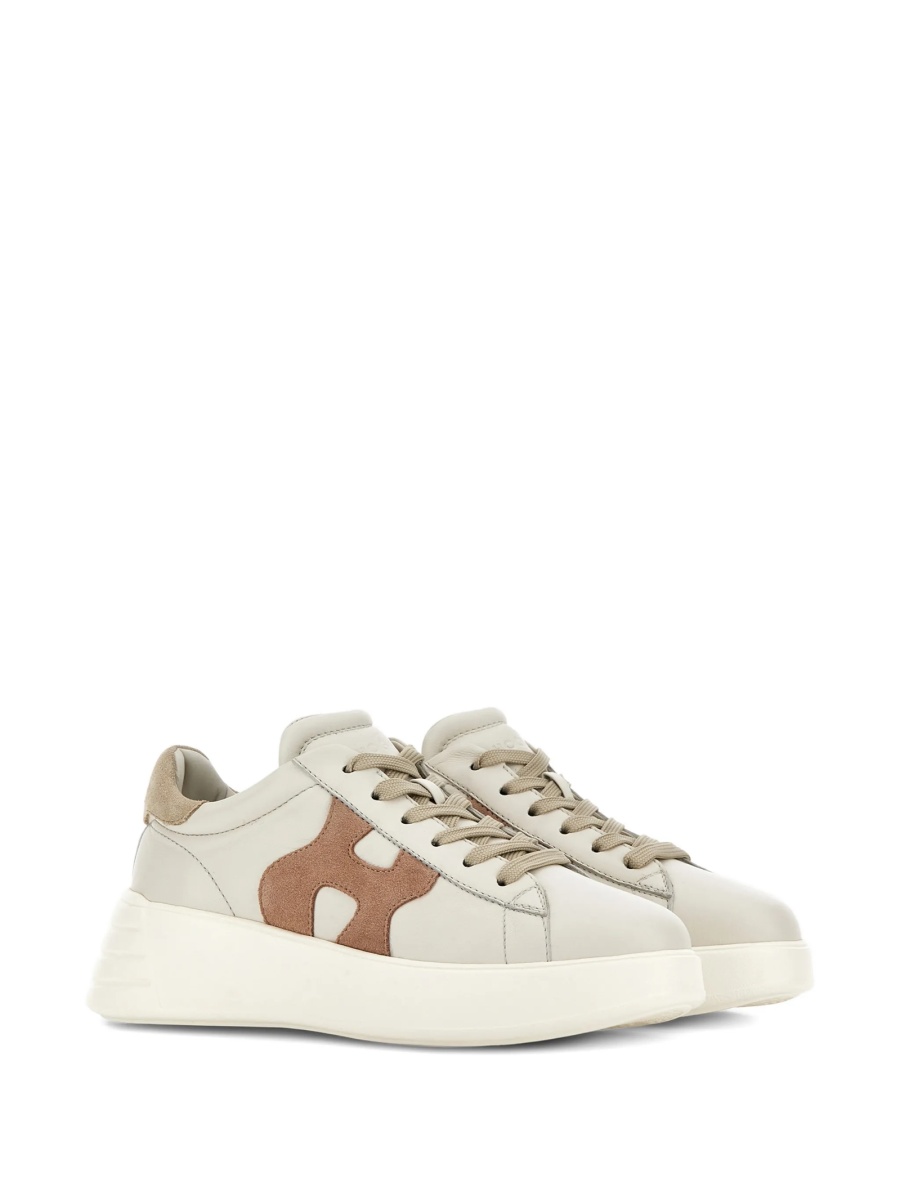 Sneakers Hogan neutri din piele si piele intoarsa - Img 6