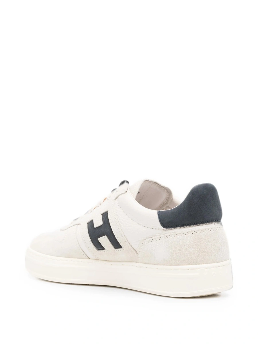 Sneakers Hogan neutri din piele si piele intoarsa - Img 3