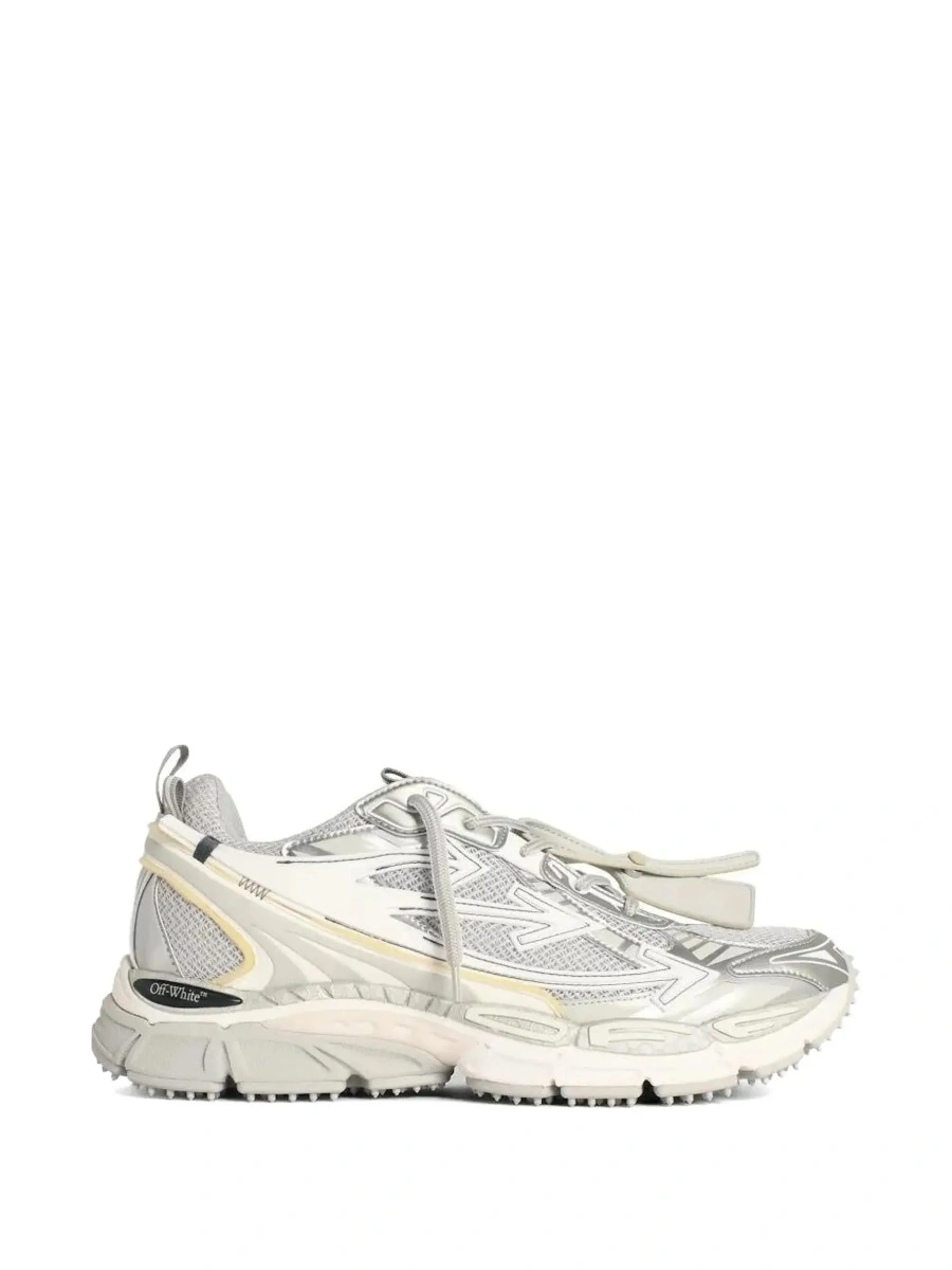 Sneakers Off-White gri din piele si tesatura tehnica - Img 7