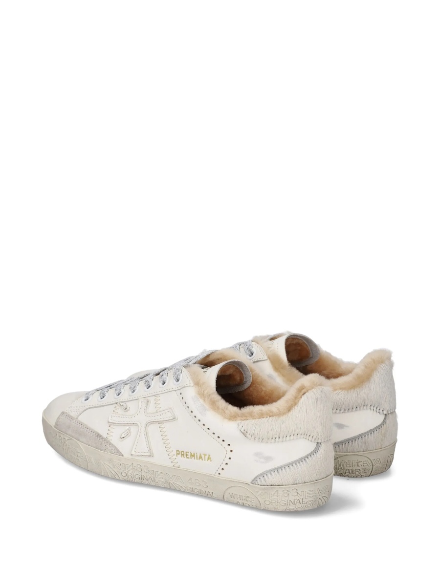 Sneakers Premiata albi din piele si par de vitel - Img 4