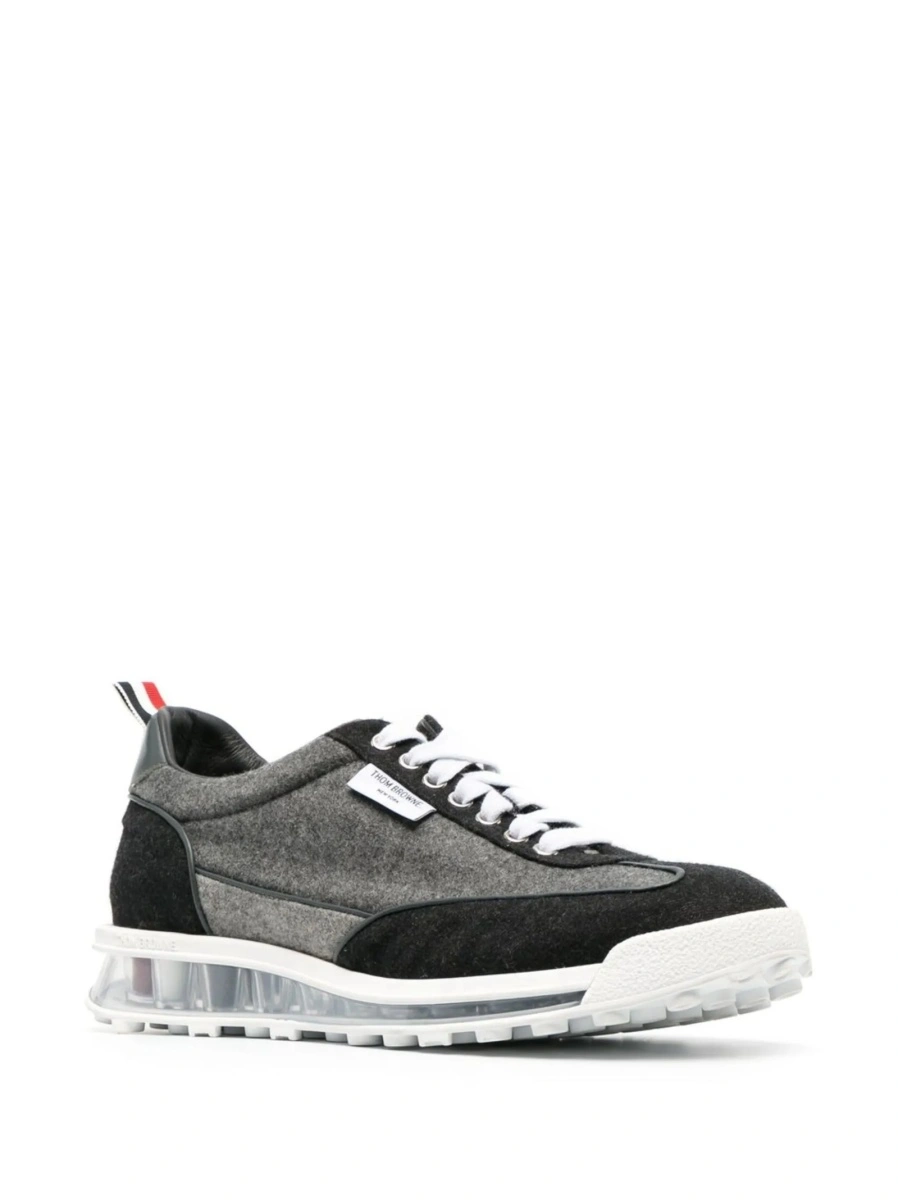 Sneakers Thom Browne tech runner gri din piele si lana - Img 2