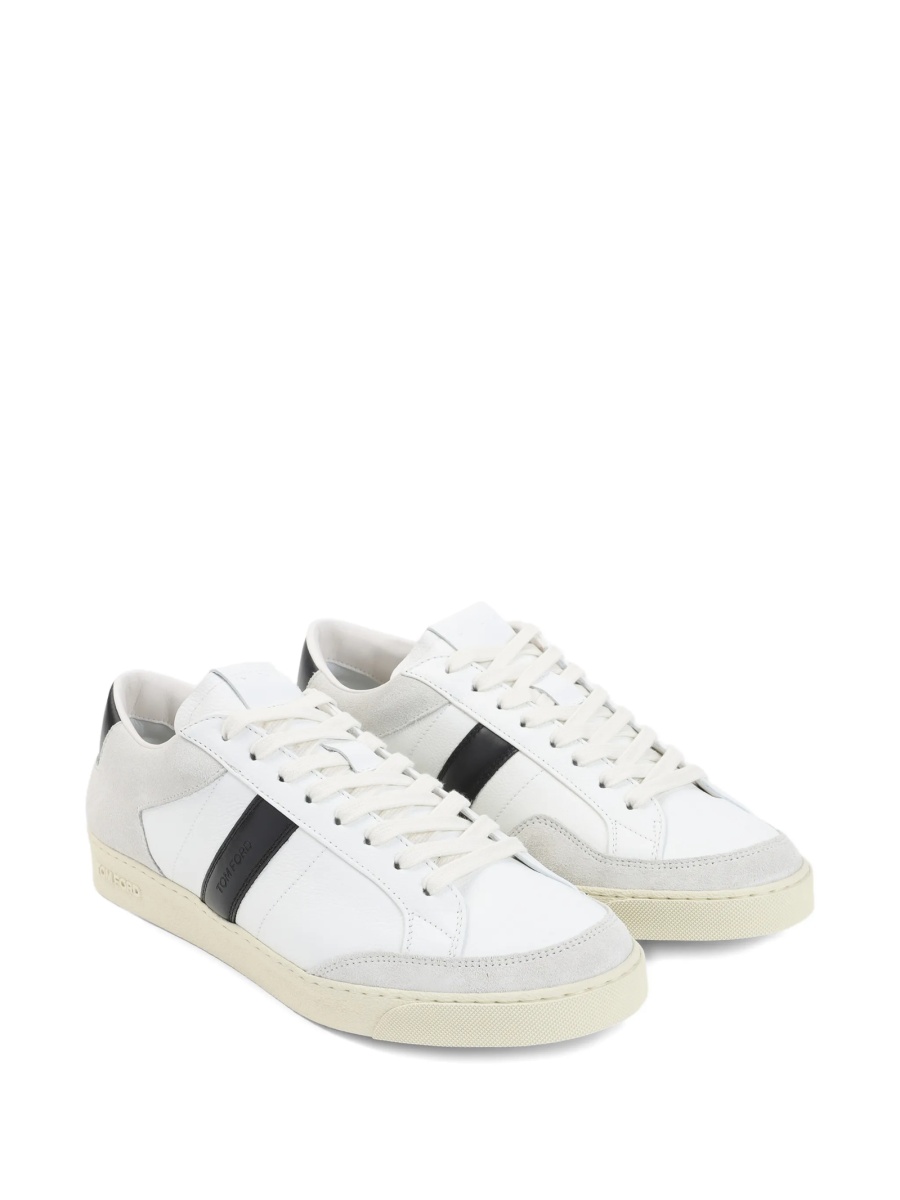Sneakers Tom Ford albi din piele si bumbac - Img 2