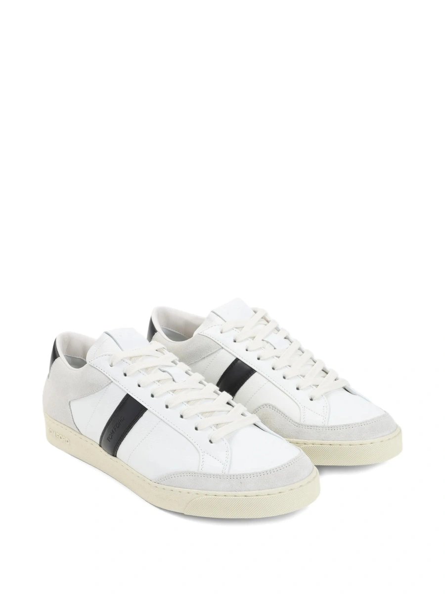 Sneakers Tom Ford albi din piele si bumbac - Img 2