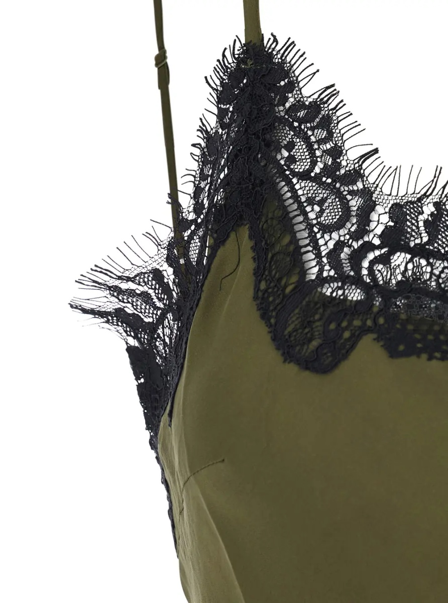 Topuri Green Top with adjustable spaghetti straps and lace details in fabric for women - Img 3