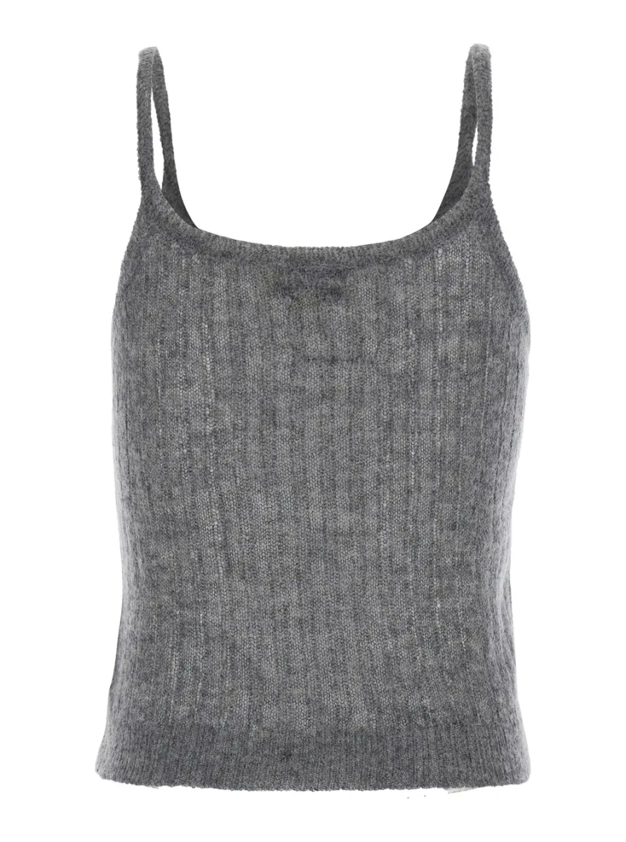 Topuri Grey Top with Brushed-effect and Logo Lettering in Mohair and Wool Blend Women - Img 2