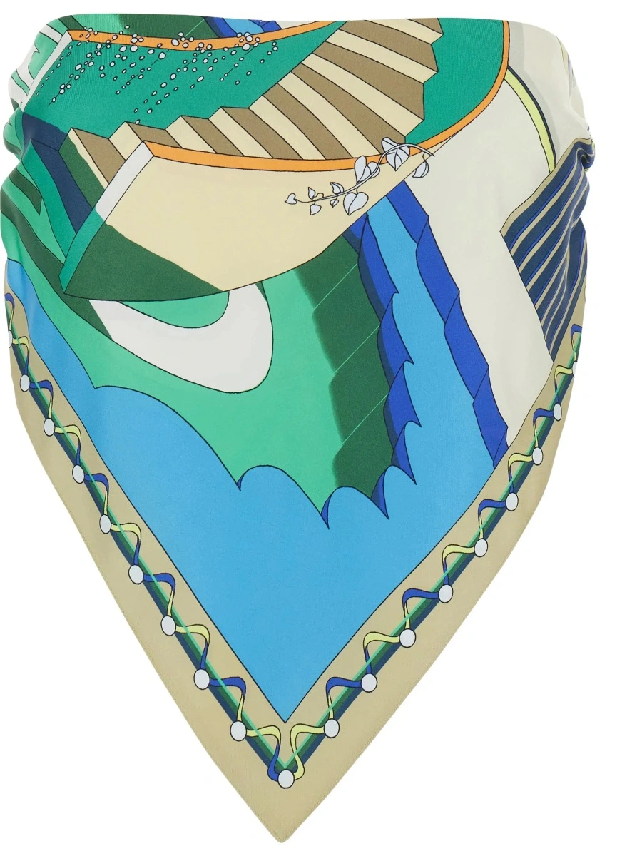 Topuri multicolor Top with all-over print and square neckline in silk for women - Img 5