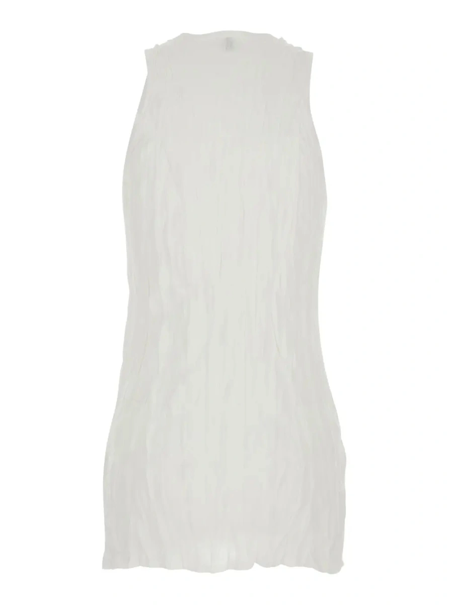 Topuri TOTÊME White Sleeveless top with round neckline and crinkled design in viscose for women - Img 2
