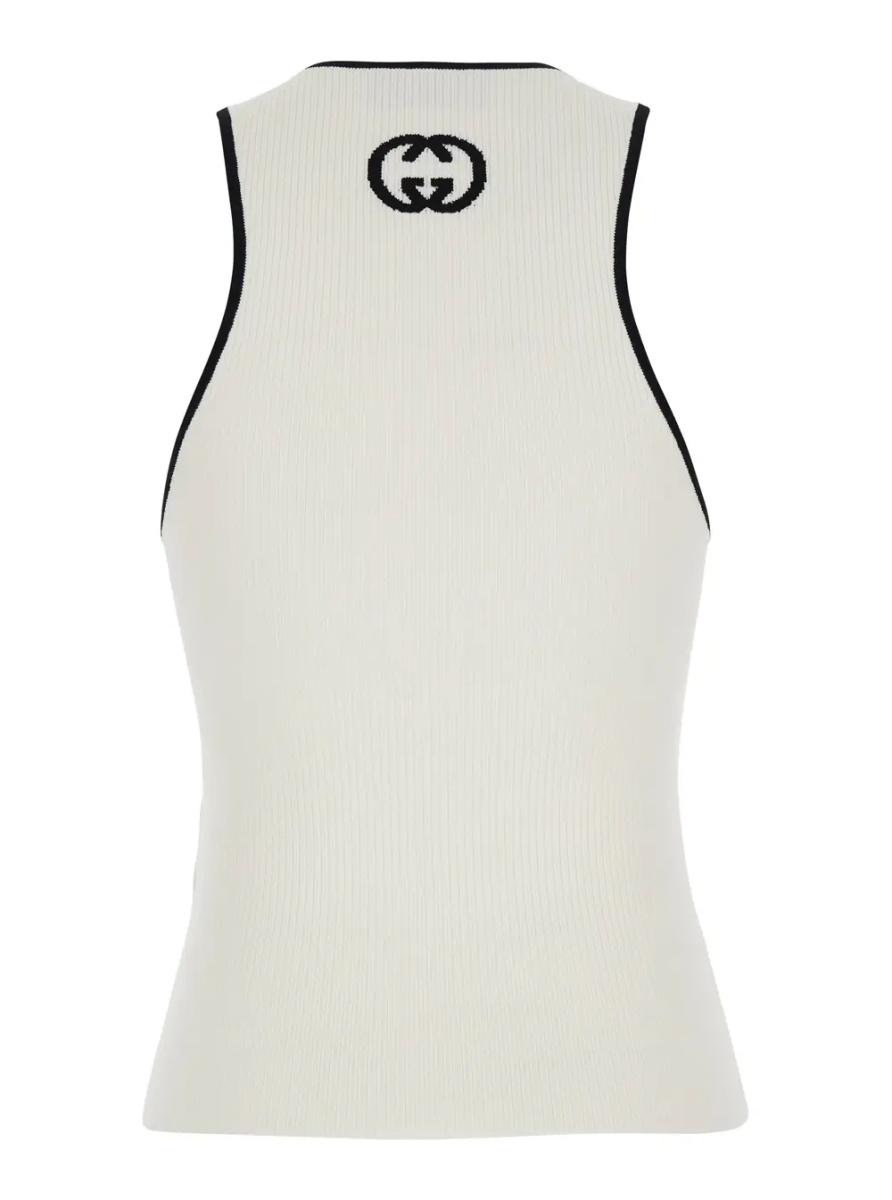 Topuri White Sleeveless Top with GG Embroidery on the Rear and Ribbed Knit in Viscose Blend Woman - Img 2