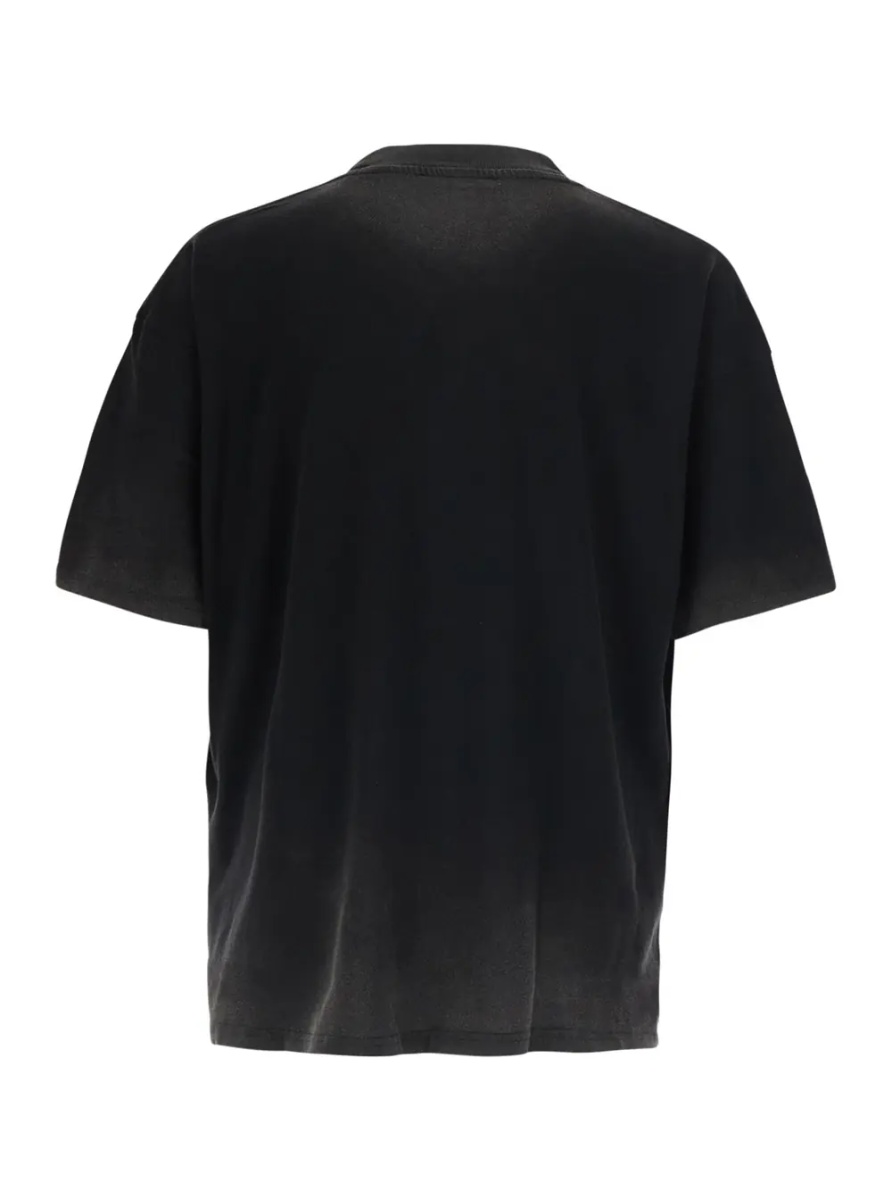 Tricou Black Crew neck T-shirt with maxi logo on the front and faded design in cotton for men - Img 2