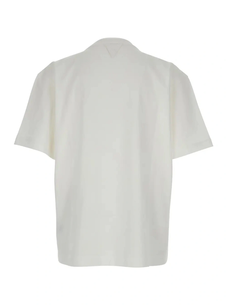 Tricou Bottega Veneta alb din bumbac cu broderie pe piept - Img 2