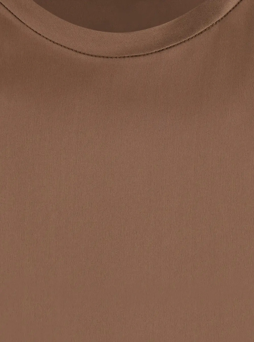 Tricou Brown Sleeveless T-shirt with round neck in stretch silk for women - Img 3