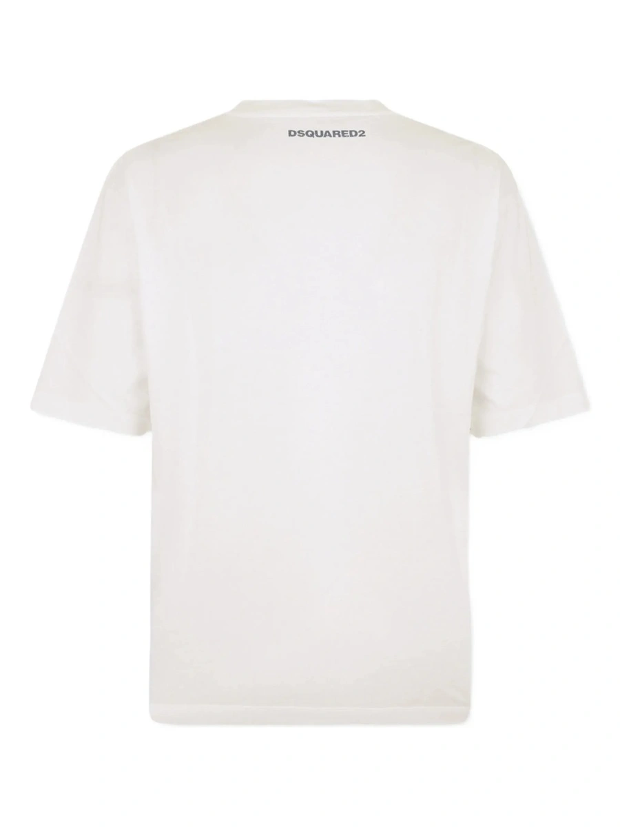 Tricou DSQUARED2 alb din bumbac cu imprimeu pe piept - Img 4