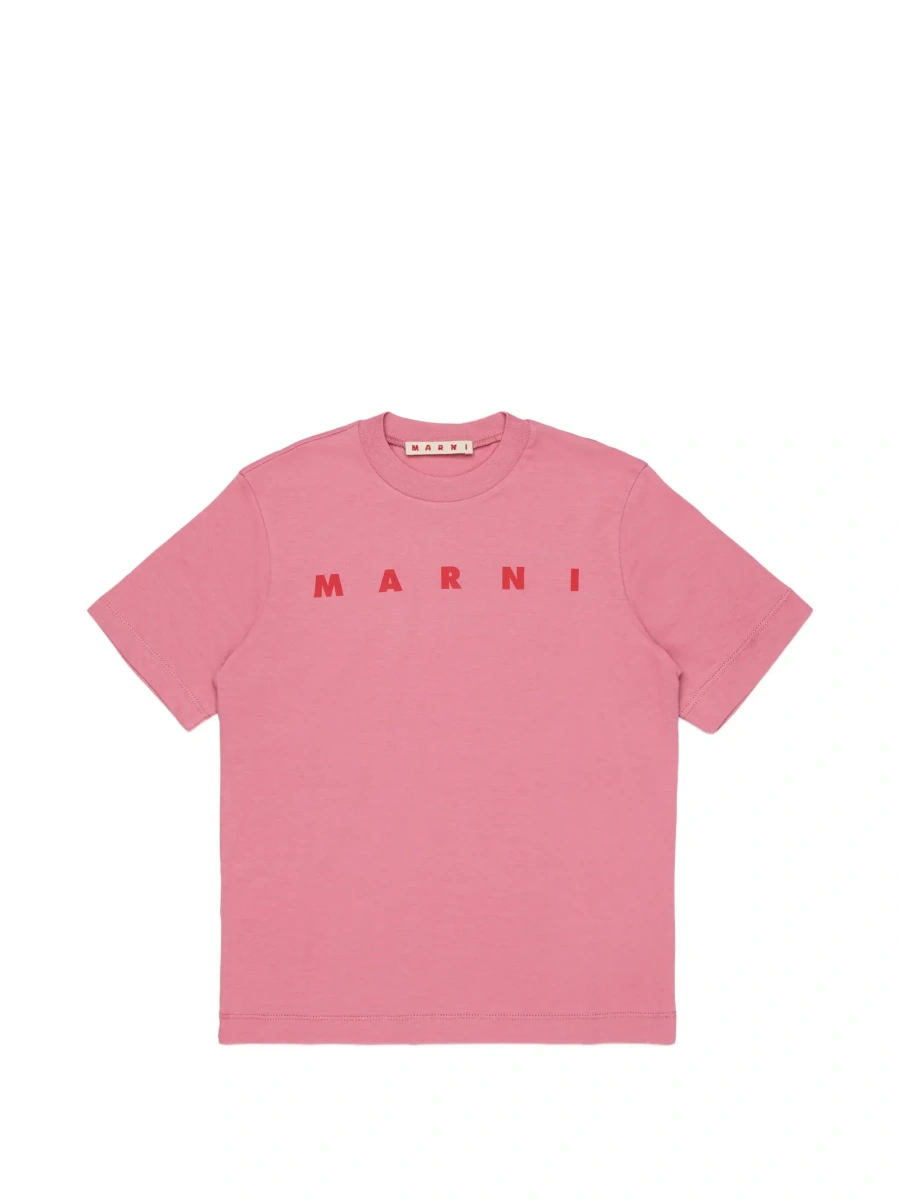 Tricou Pink Crew Neck T-Shirt with Logo lettering in cotton Girl - Img 7