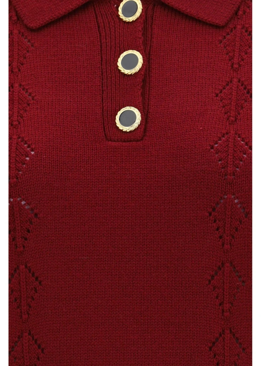 Tricou polo Alessandra Rich mov din lana merino - Img 3