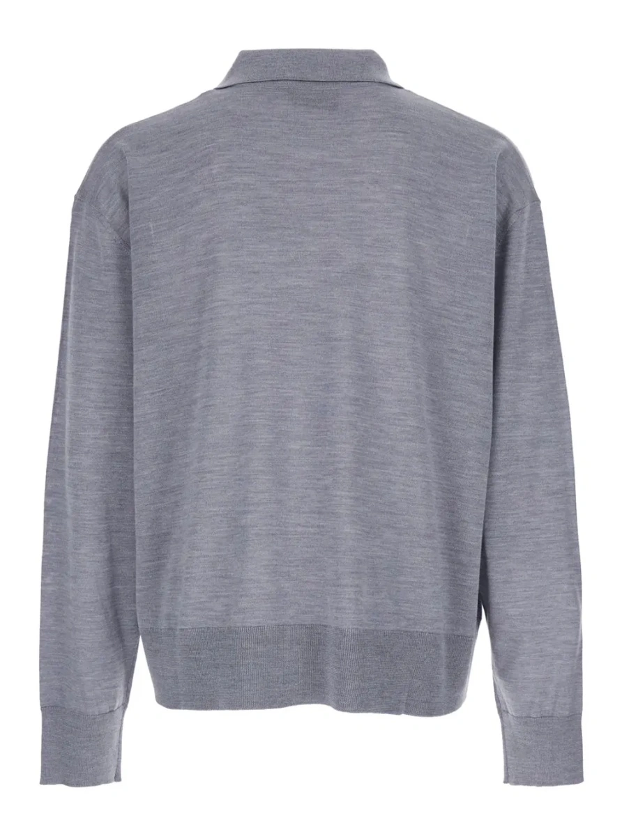 Tricou polo AMI Paris gri din lana si matase - Img 2