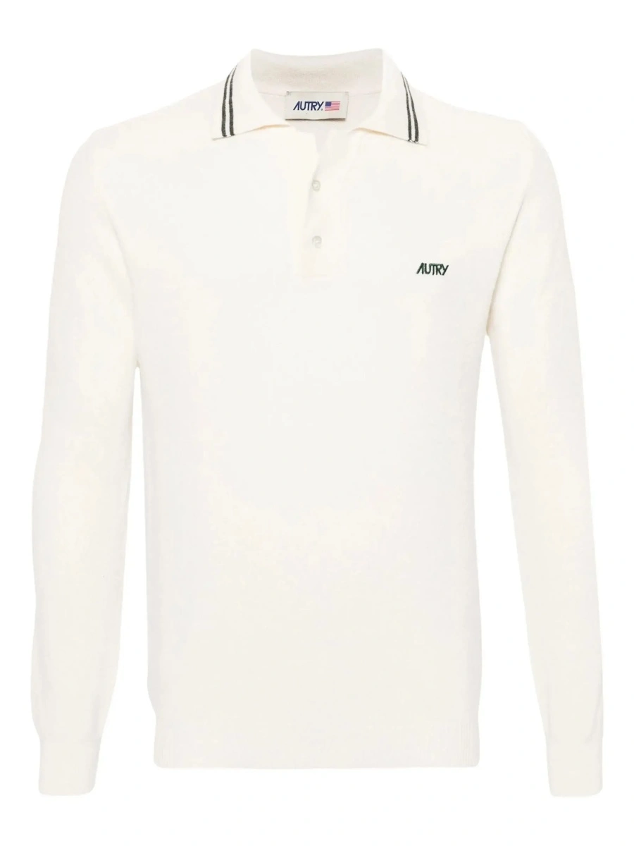 Tricou polo AUTRY alb din lana si bumbac - Img 6