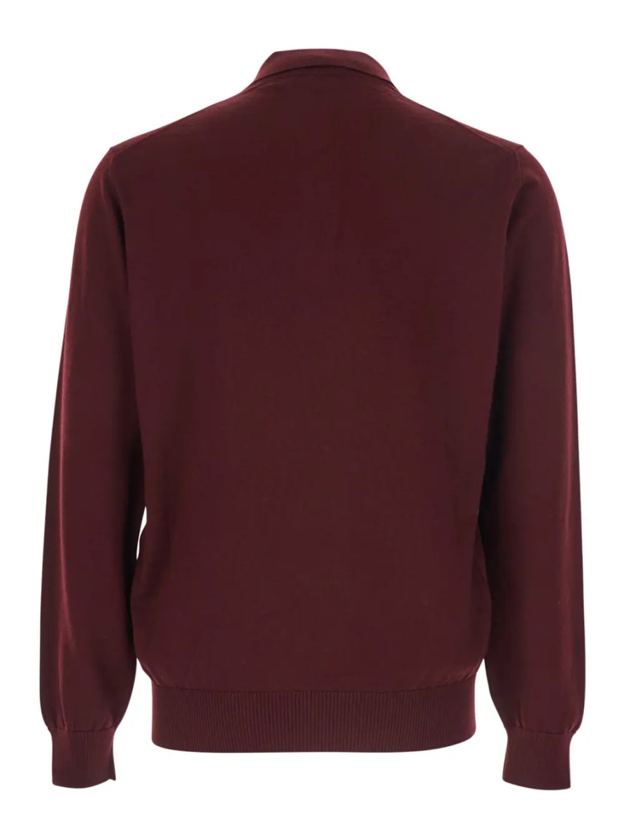 Tricou Polo Bordeaux Long Sleeve Polo with Classic Collar and FF Plate on the Front in Wool for Men - Img 2