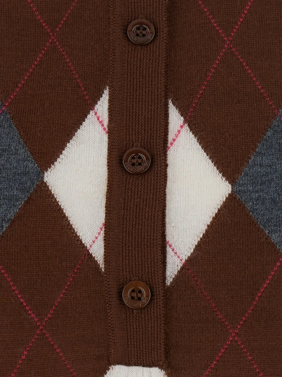 Tricou Polo 'DIANA' brown Sweater with polo collar and motif with diamonds in virgin wool for women - Img 5