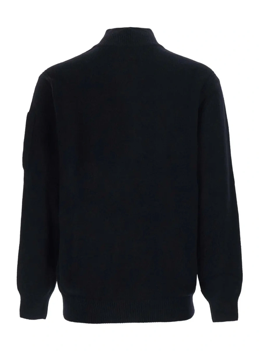 Tricou Polo Fleece Knit Polo Neck Sweater with Logo, Black, Man - Img 2
