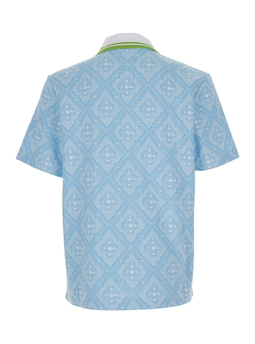 Tricou Polo Light Blue Polo Shirt with Classic Bicolor Collar and All-Over Embroidery in Cotton Blend Man - Img 2