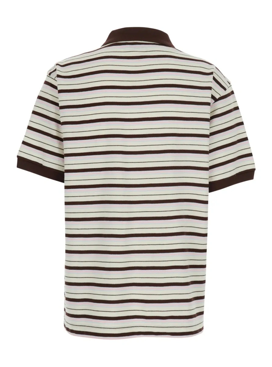 Tricou Polo Multicolor Polo Shirt with Embroidered Logo Lettering on the Front and All-Over Stripes in Cotton for Women - Img 2