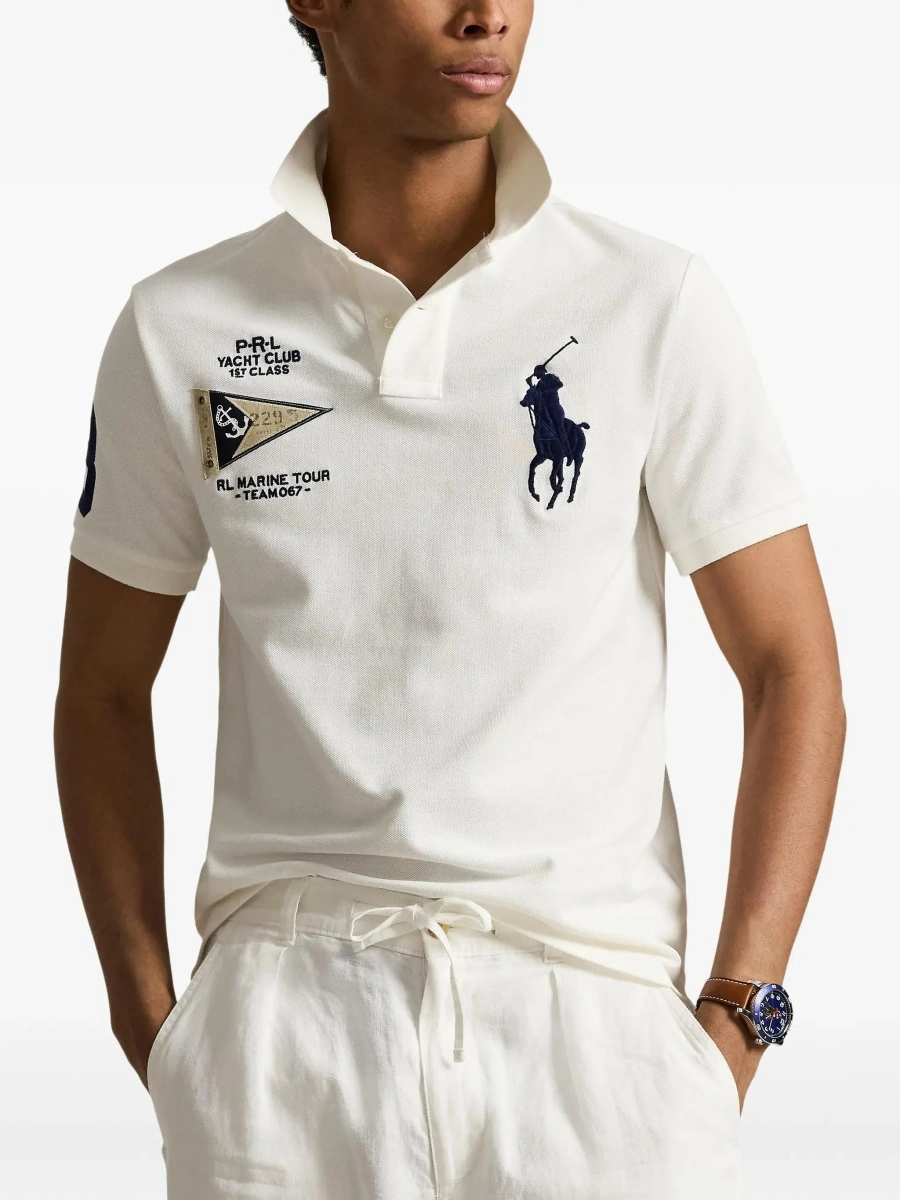 Tricou polo Ralph Lauren alb din bumbac 'Custom Fit' - Img 5