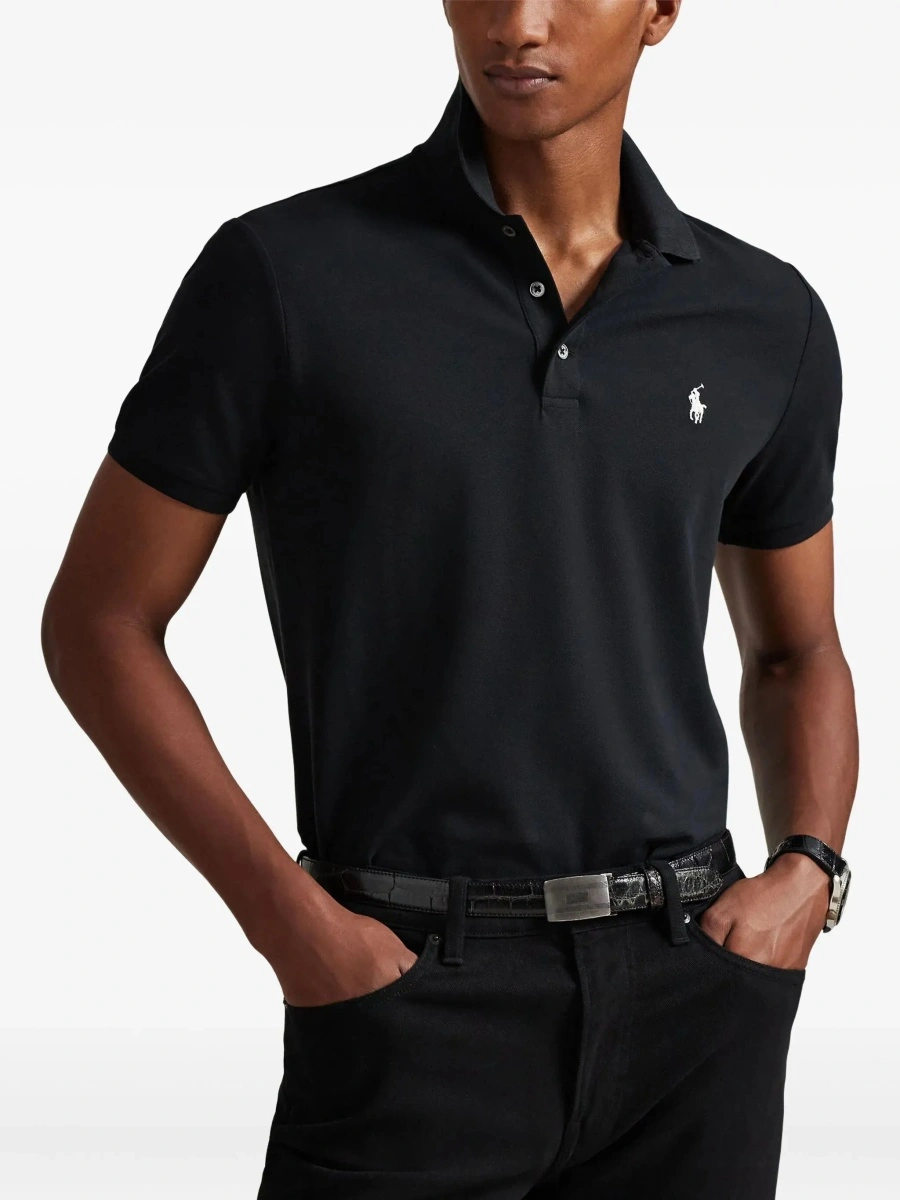 Tricou polo Ralph Lauren negru din bumbac 'Custom Fit' - Img 5