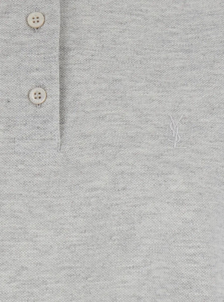 Tricou polo Saint Laurent gri din bumbac - Img 3