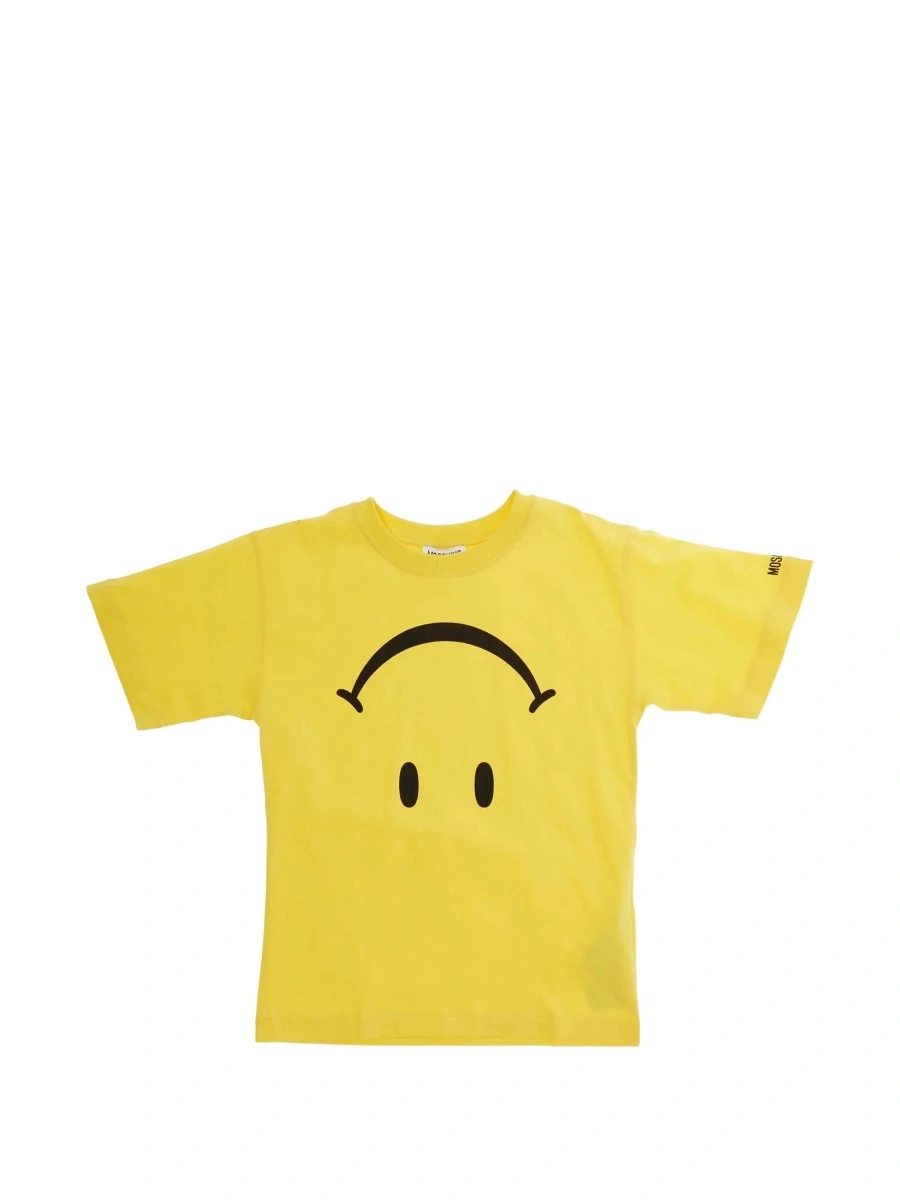 Tricou Yellow crew neck t-shirt with maxi print on the front in cotton boy - Img 6