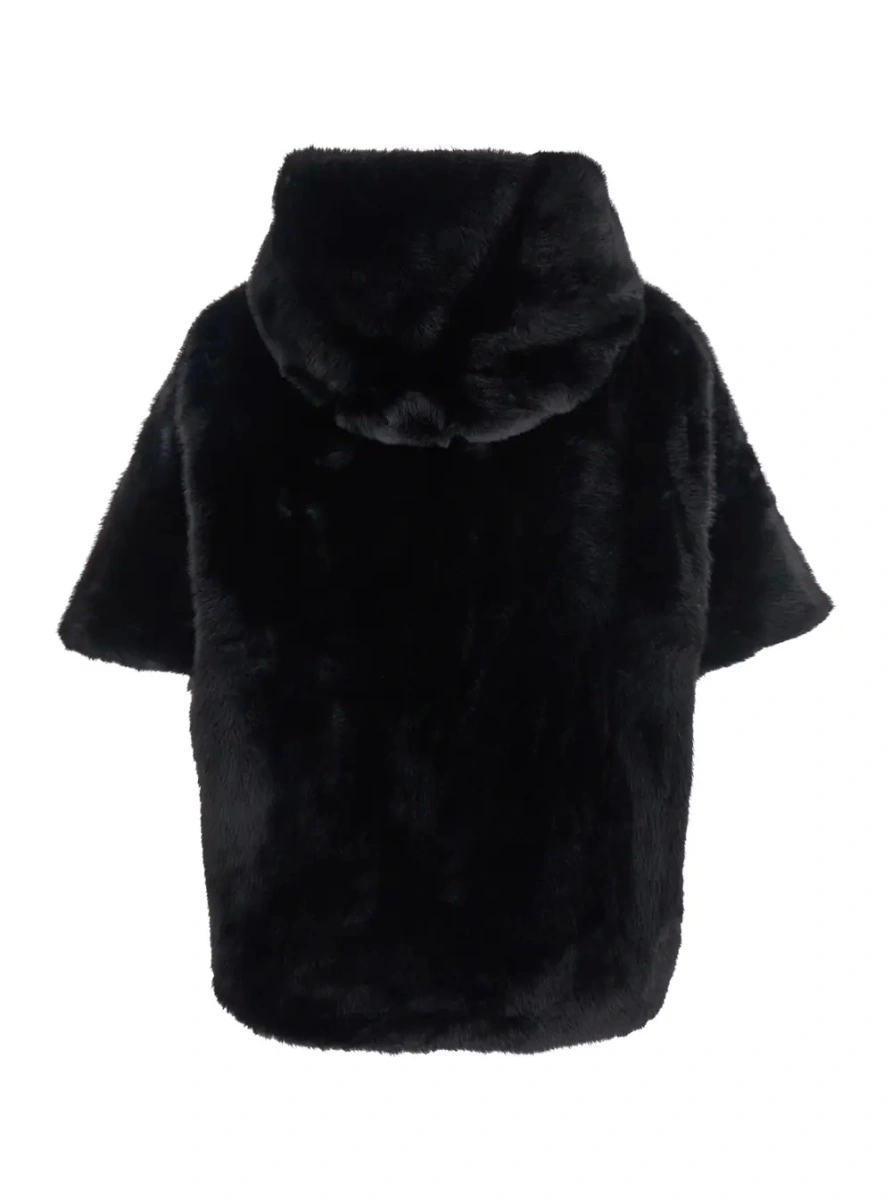 Blanuri Capes with High Collar and Front Closure in Black Fabric for Women - Img 2