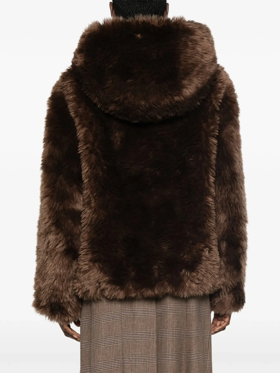 Blanuri P.A.R.O.S.H. Brown shearling jacket with hood in ecofur for women - Img 6