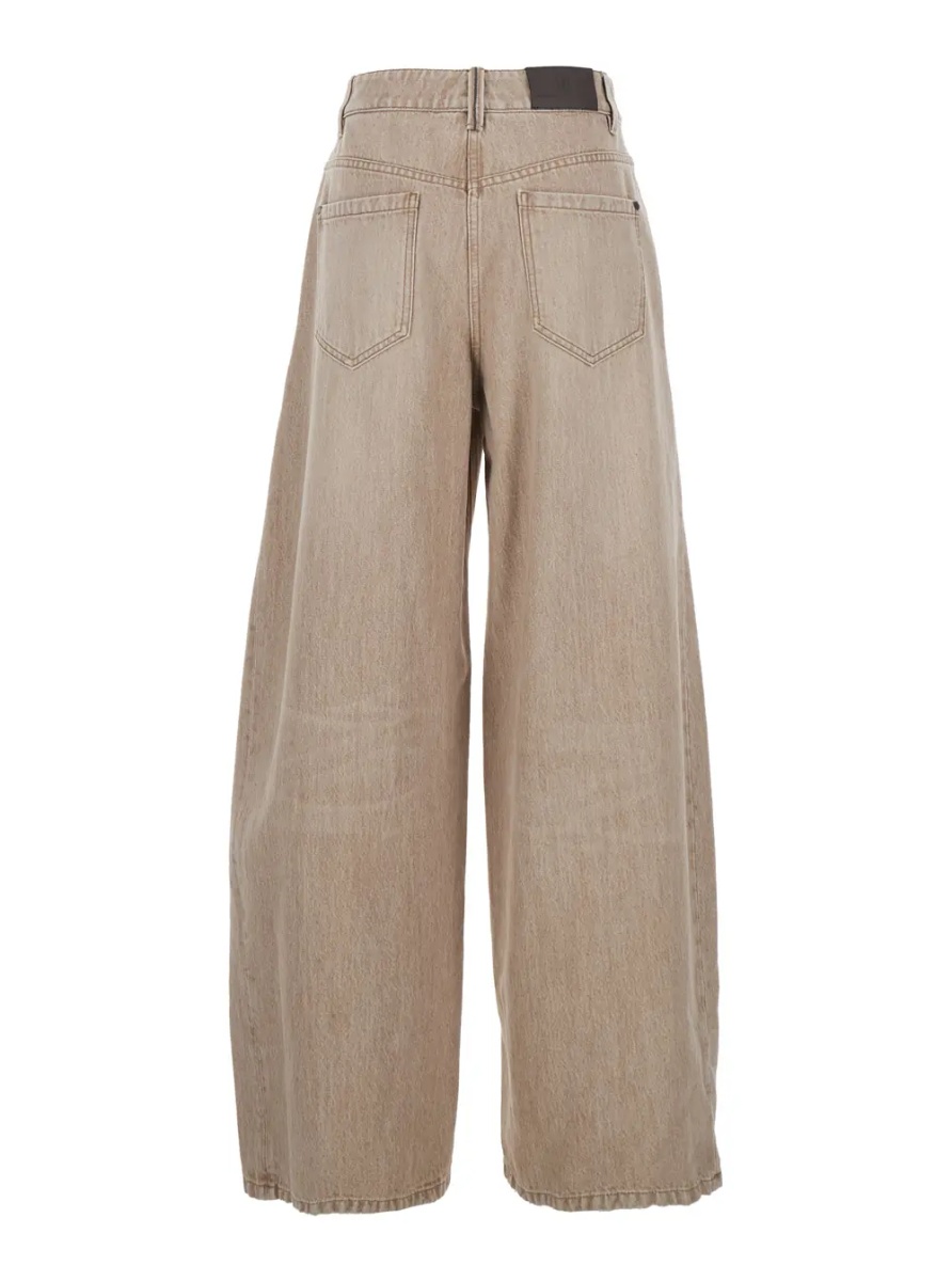 Blugi Beige Denim Five-Pocket Design Jeans with Logo Patch on the Back for Women - Img 2