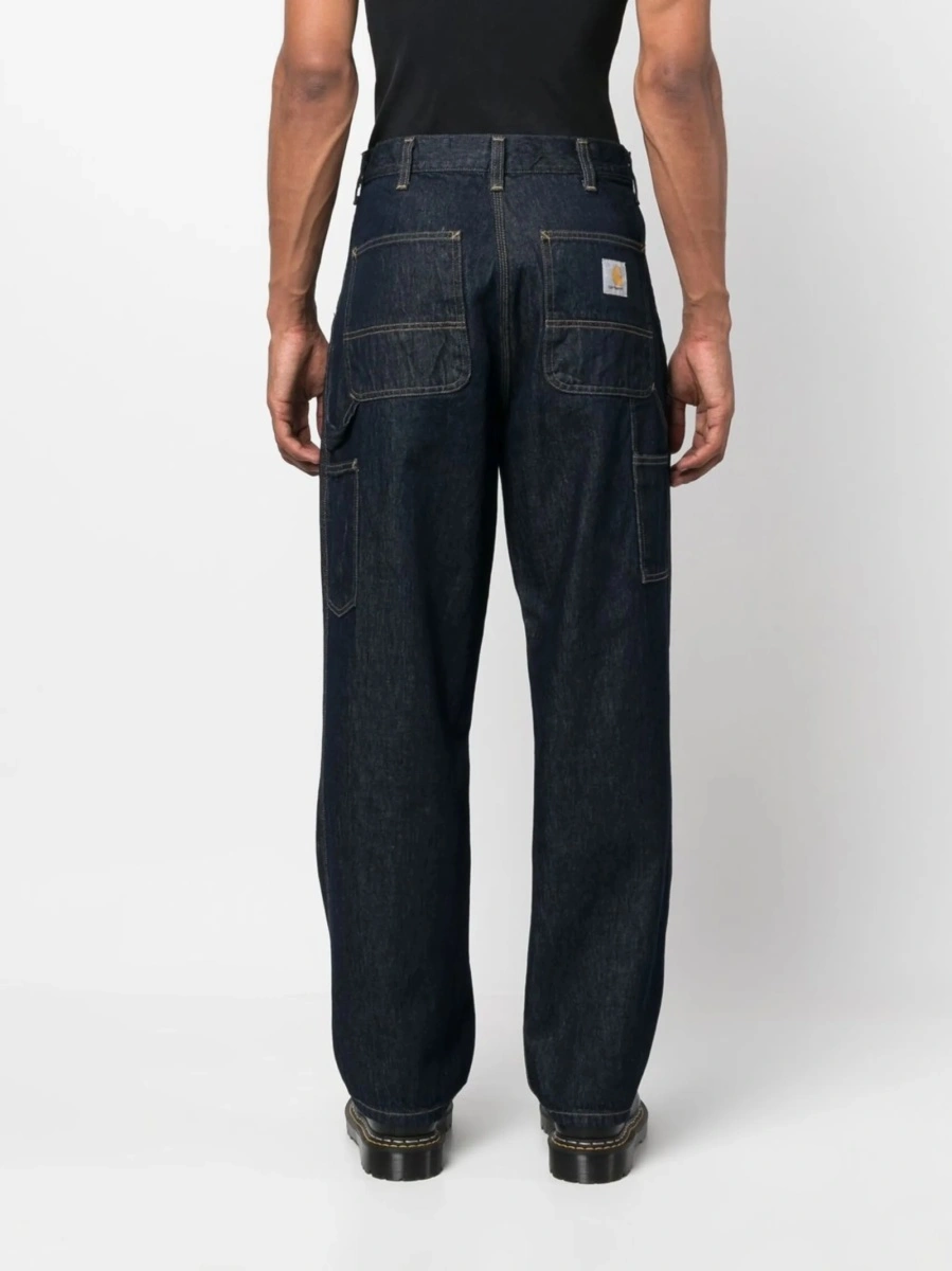 Blugi drepti Carhartt albastri din bumbac - Img 4
