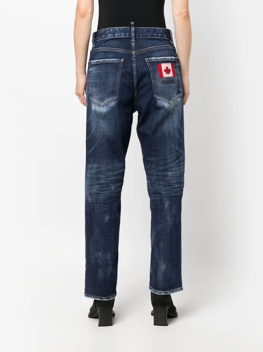 Blugi drepti DSQUARED2 albastri din spandex/elastan si bumbac - Img 4