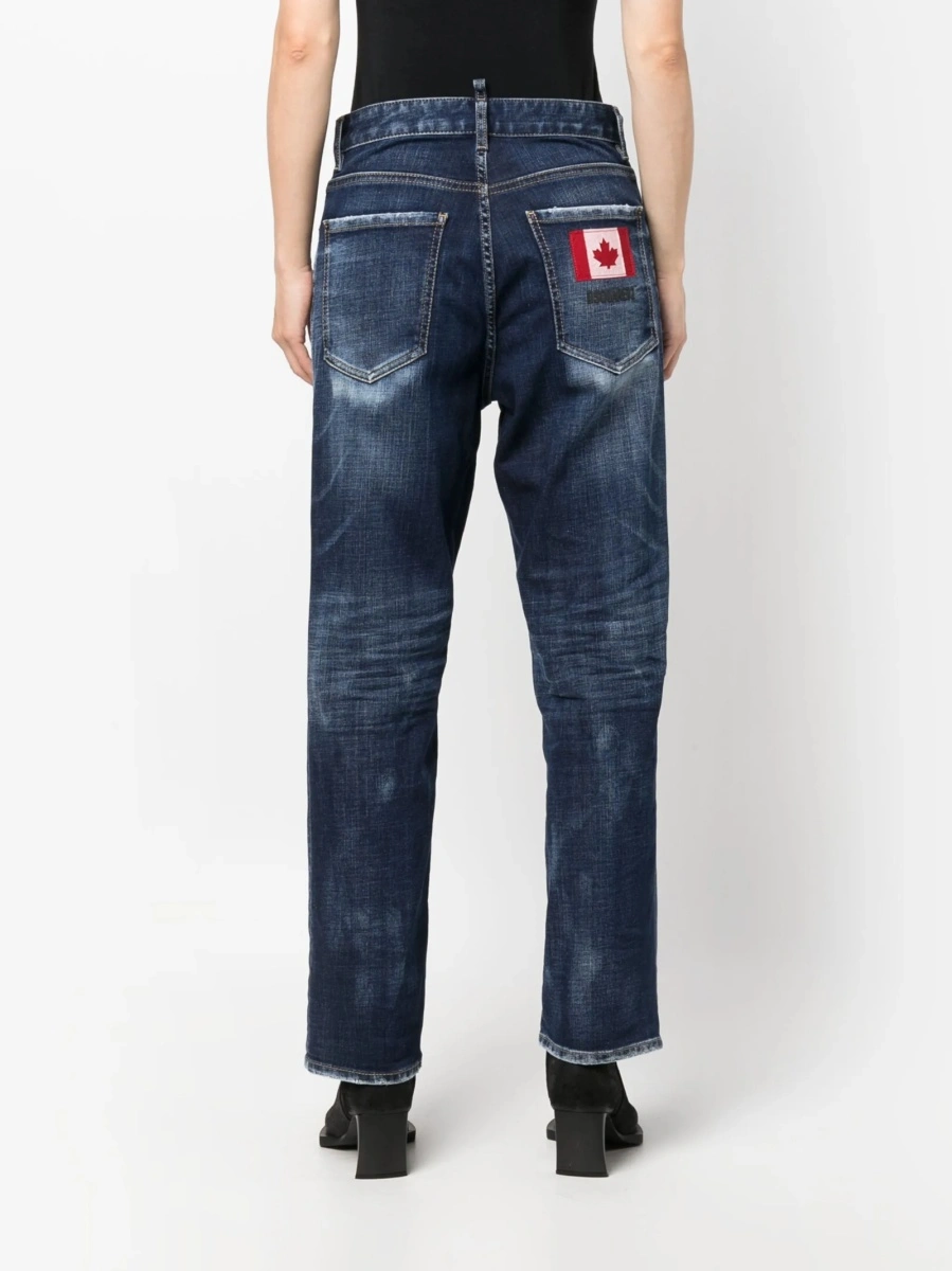 Blugi drepti DSQUARED2 albastri din spandex/elastan si bumbac - Img 4