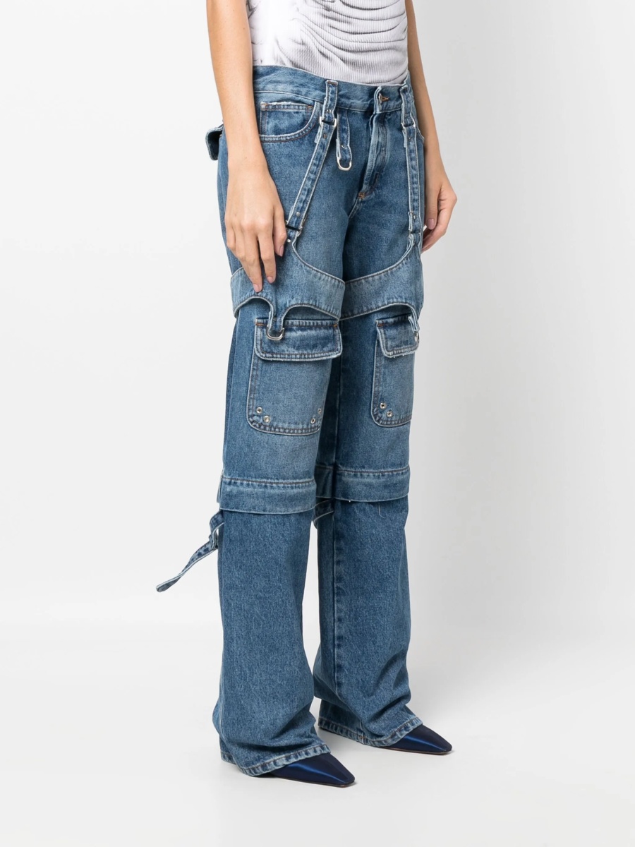 Blugi drepti Off-White albastri din bumbac - Img 3