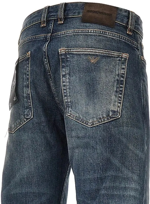 Blugi Emporio Armani albastri din denim - Img 4