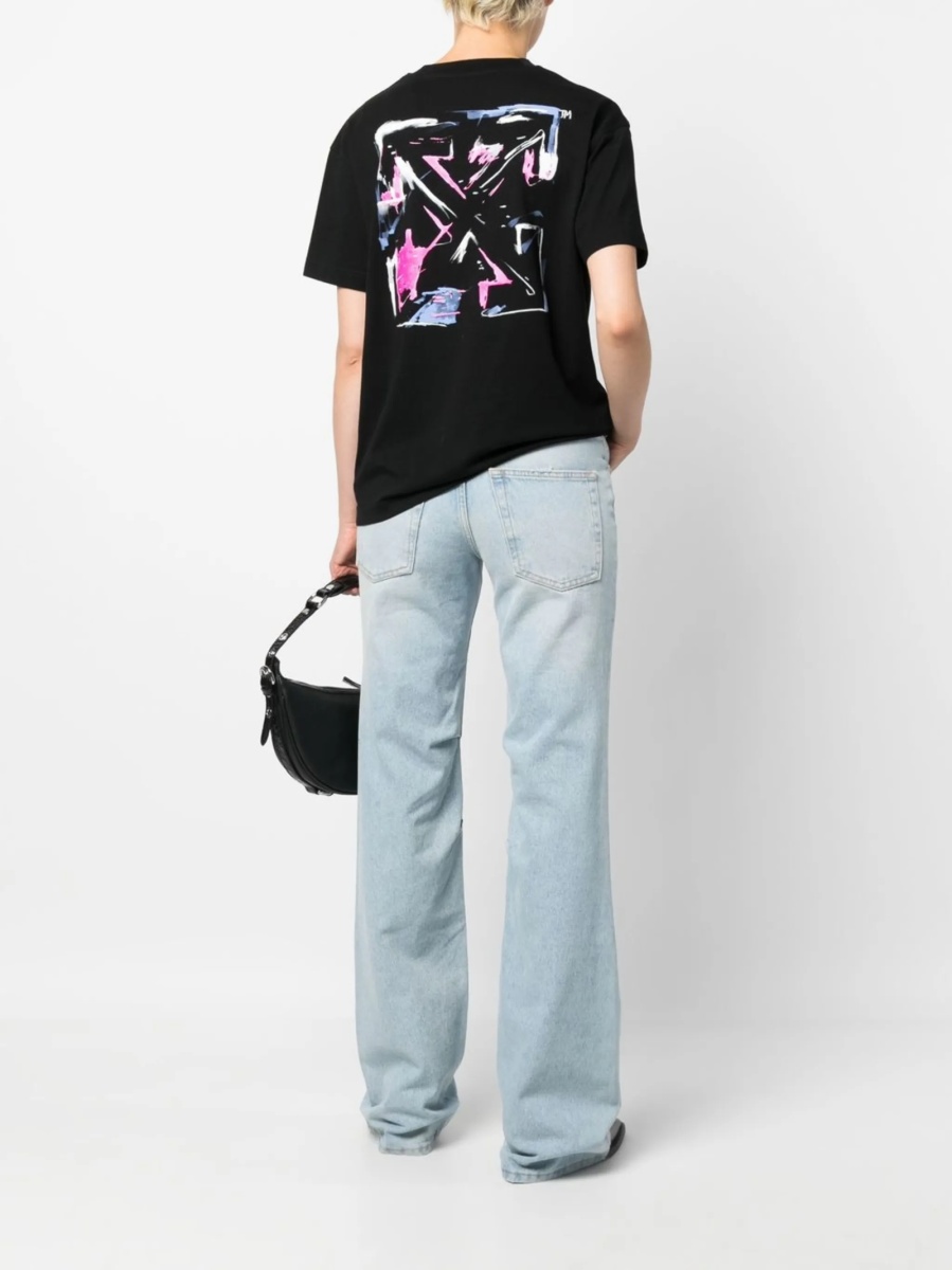 Blugi evazati Off-White albastri din bumbac - Img 2
