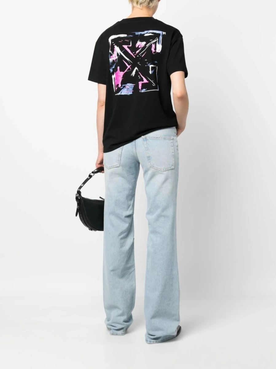 Blugi evazati Off-White albastri din bumbac - Img 2