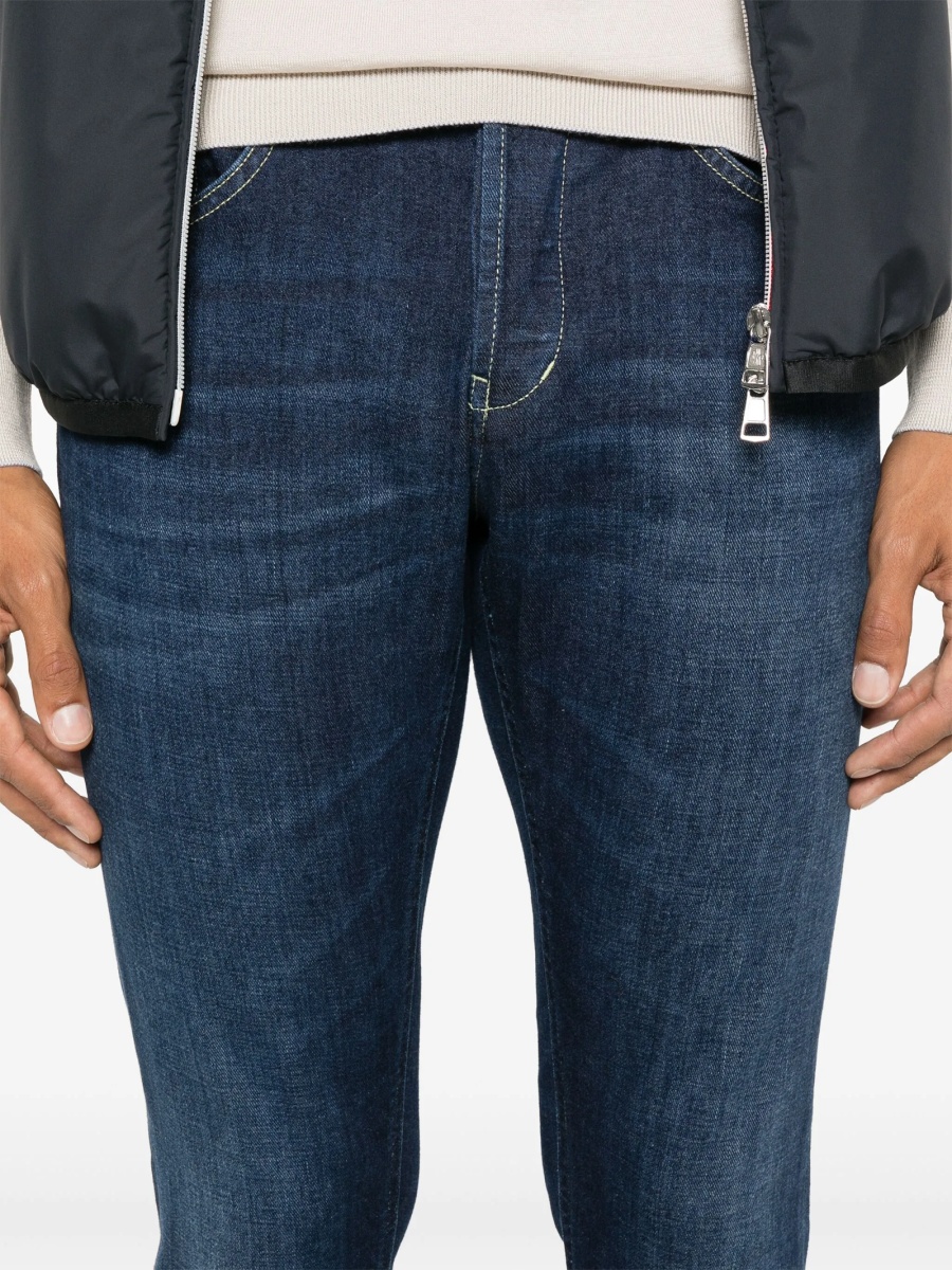 Blugi slim fit Dondup albastri din elastan si multiester - Img 5