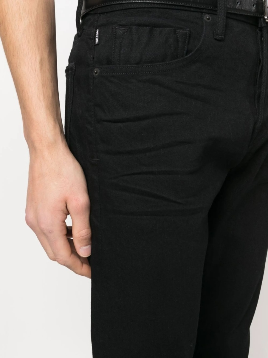 Blugi slim fit Tom Ford negri din poliuretan si bumbac - Img 5