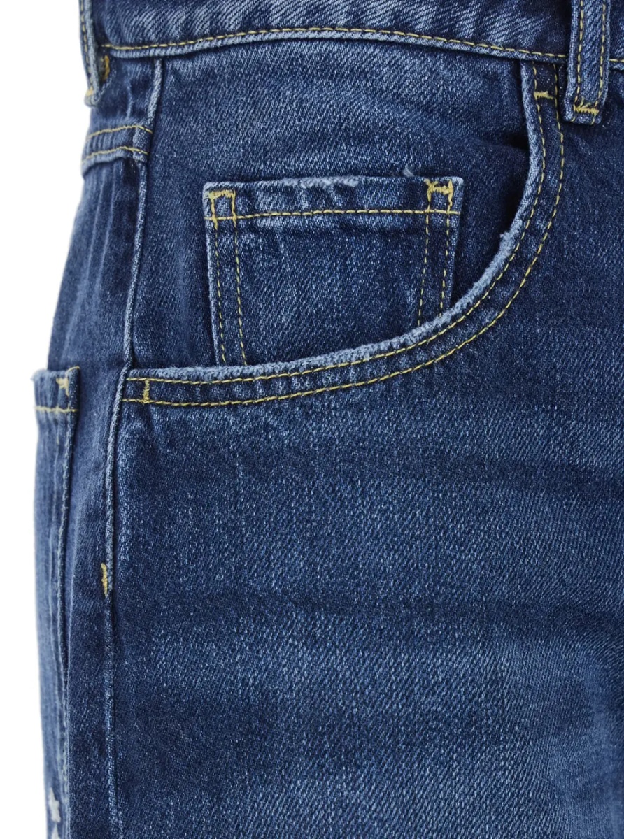 Blugi Wide Leg Jeans with Logo Patch on the Back in Blue Denim for Women - Img 3