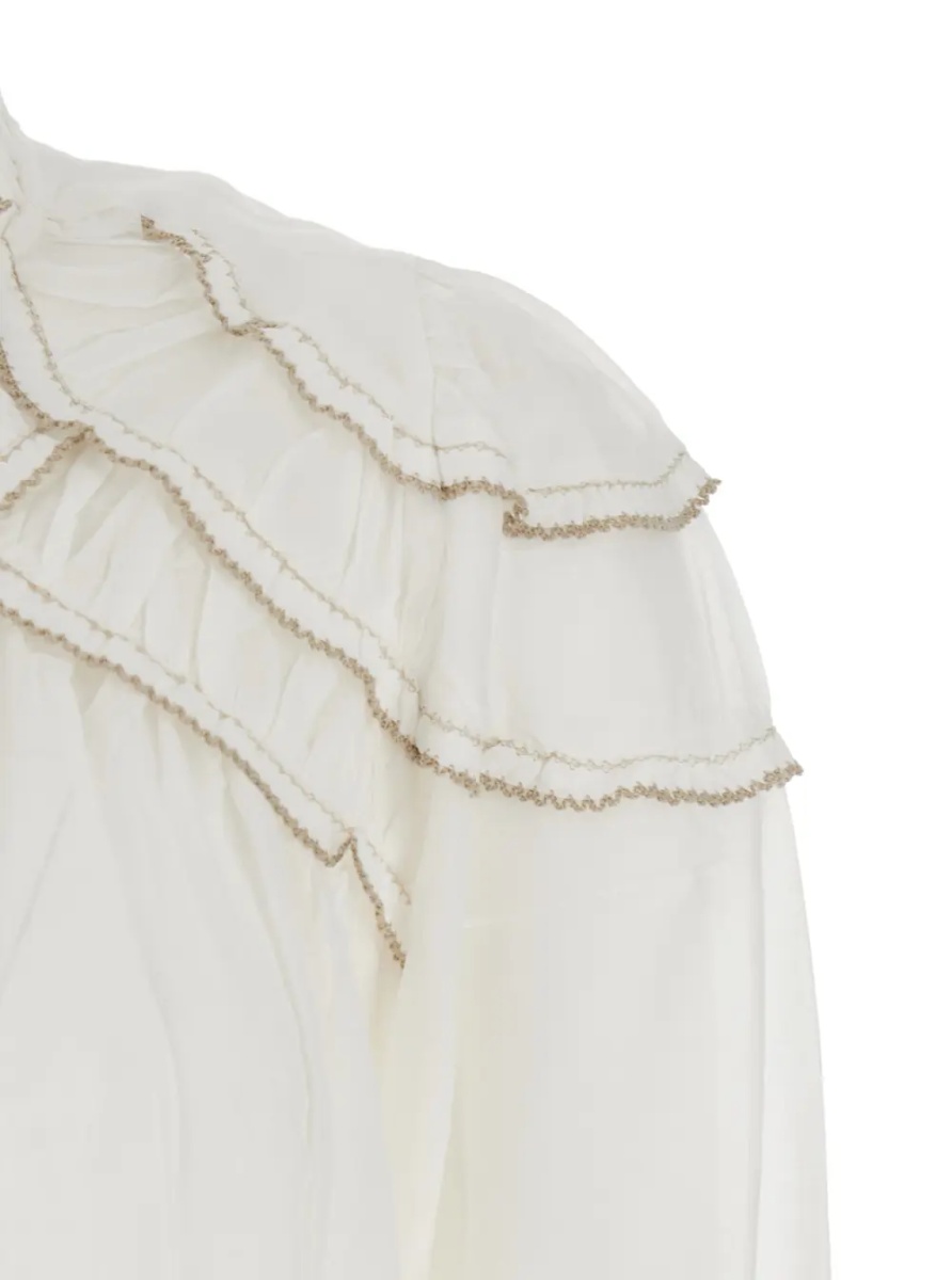 Bluza Blouse 'Christa' with high collar and long sleeves in cotton blend white women - Img 3
