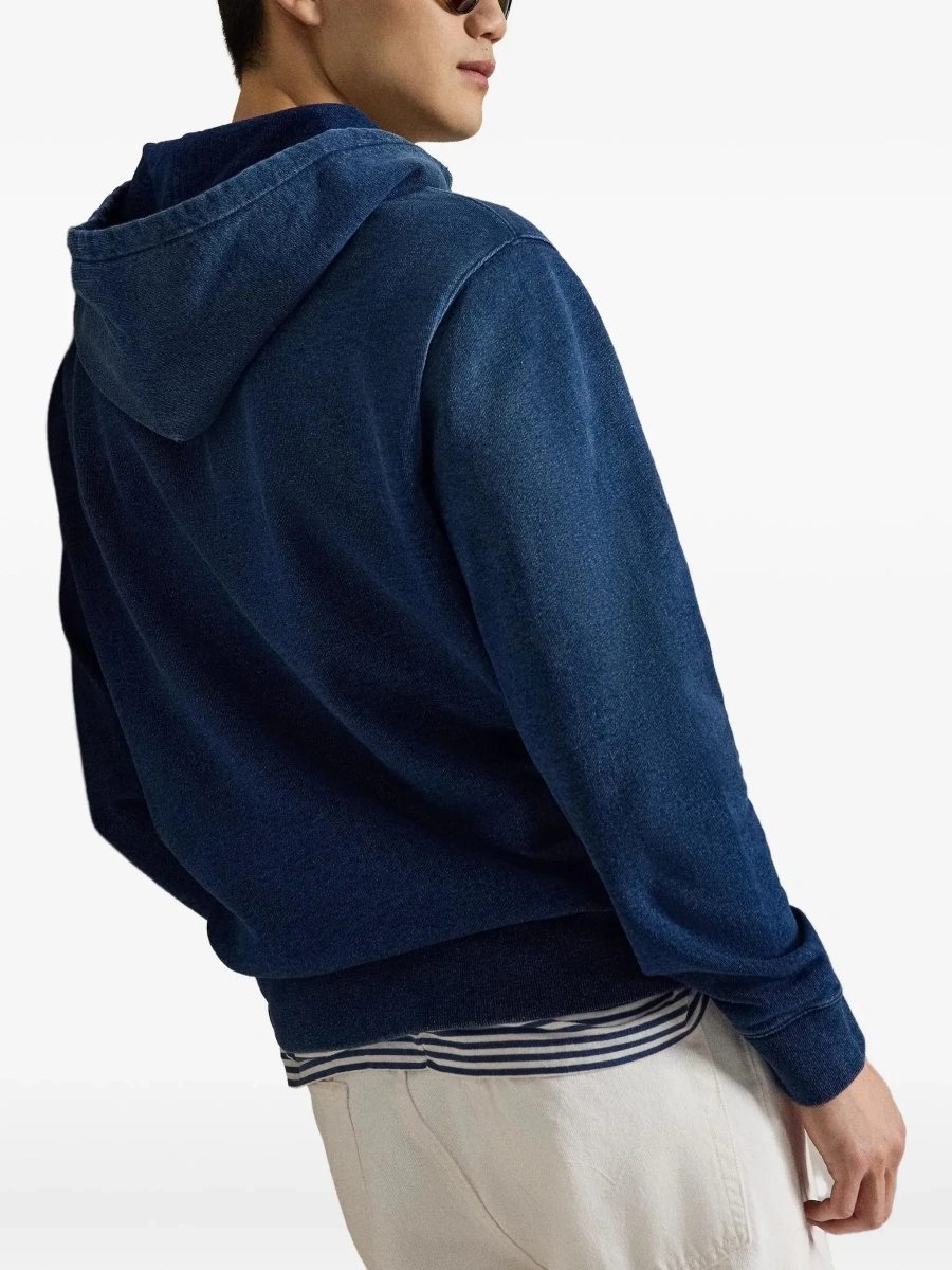 Bluza de trening Ralph Lauren albastra din bumbac cu gluga si logo aplicat - Img 6