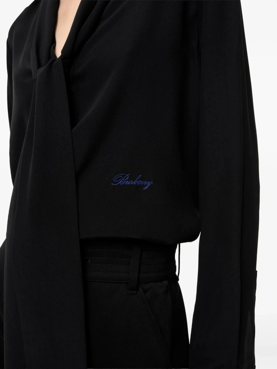 Bluza Silk Blouse with embroidered logo and scarf detail - Img 5