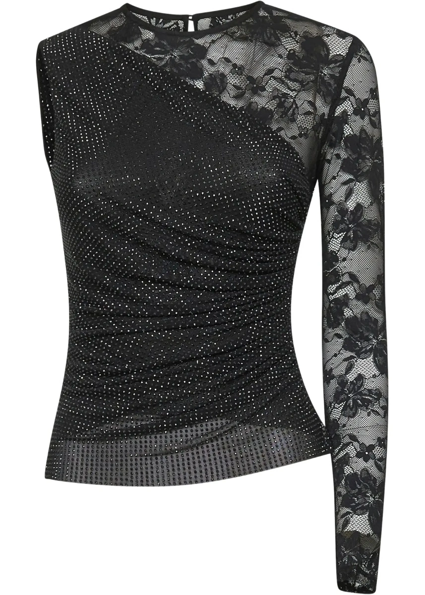 Bluza Top Monospalla Con Strass E Pizzo - Img 4