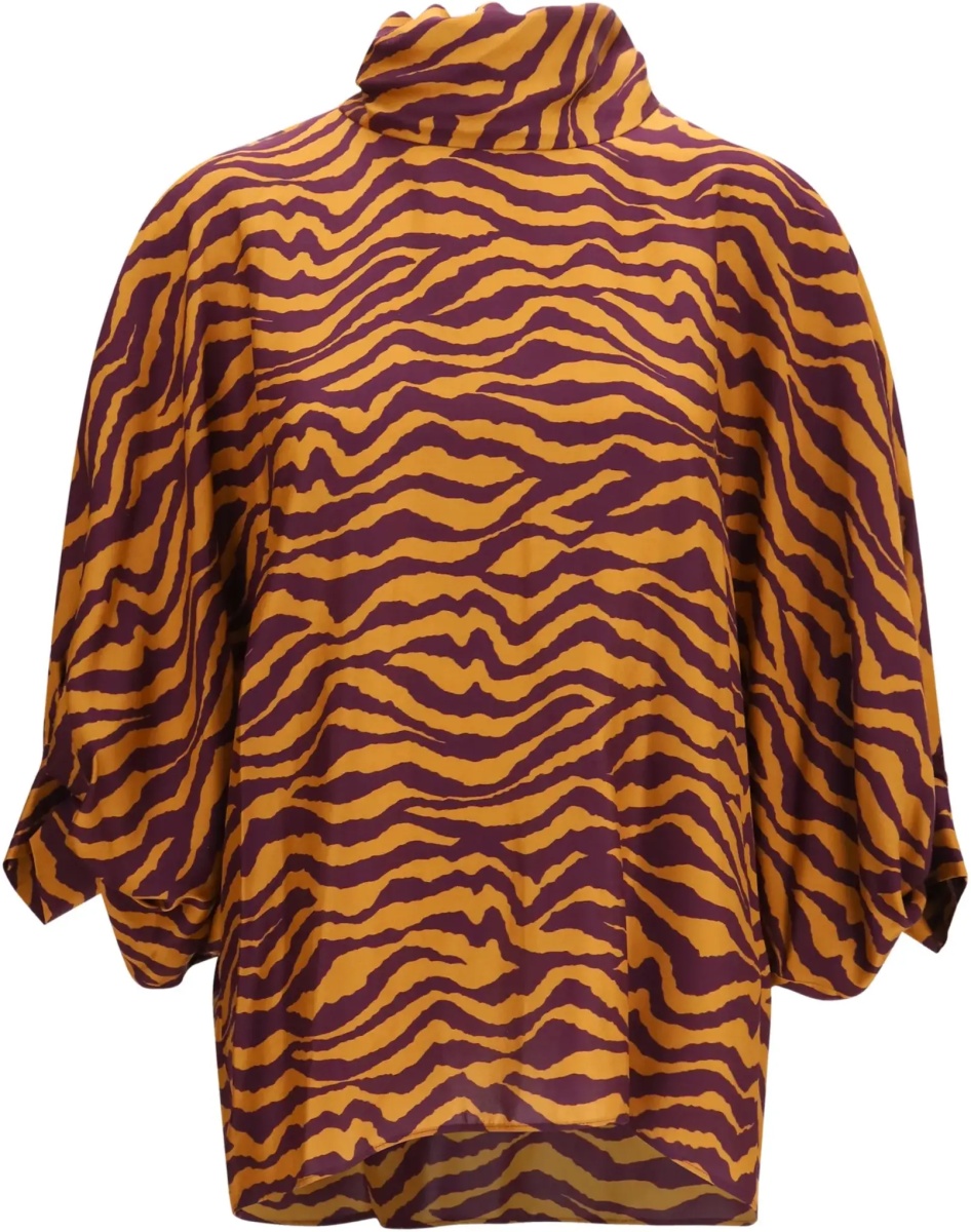 Bluza Viscose and silk Blouse with high collar - Img 6